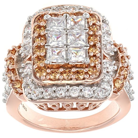 Rose Gold princes cut Mocha and White CZ ring New - Picture 11 of 14